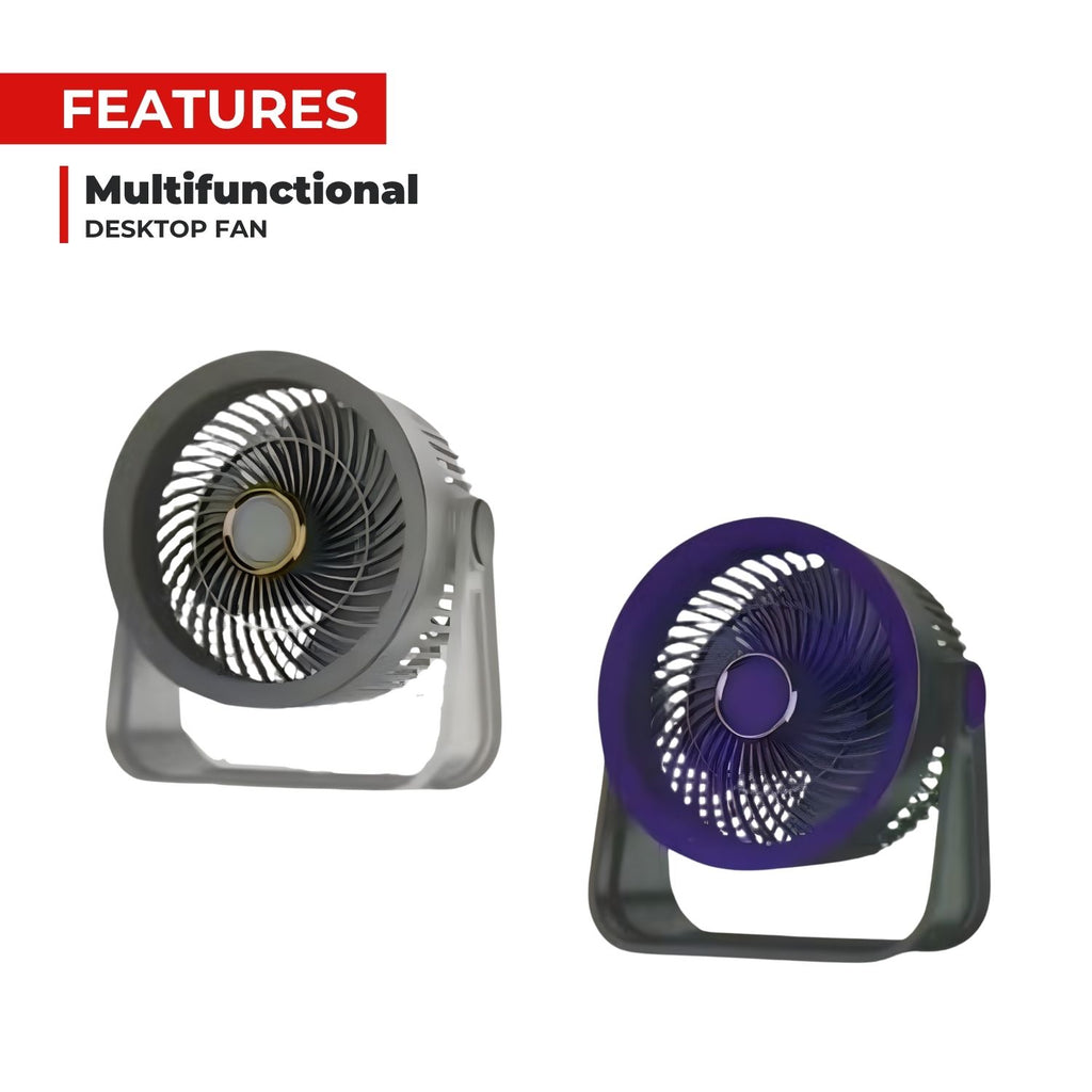 Rechargeable Multifunctional Desktop Fan 3-Speed Adjustable, 90° Rotation, Quiet Air Circulation