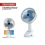 Rechargeable Clip-On Fan – 360° Rotation, 3 Speeds, USB Powered with Phone Holder