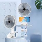 Rechargeable Clip-On Fan – 360° Rotation, 3 Speeds, USB Powered with Phone Holder